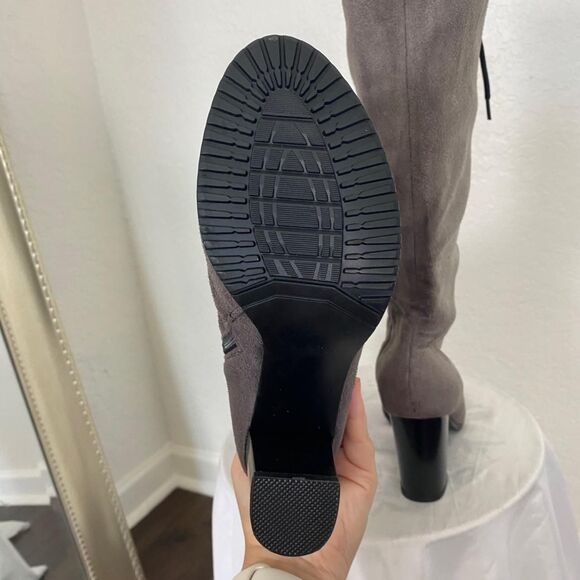 Witchy Whimsygoth Faux Suede Dark Light Gray Lace Up High Heel Boots US 9.5 - Picture 6 of 8